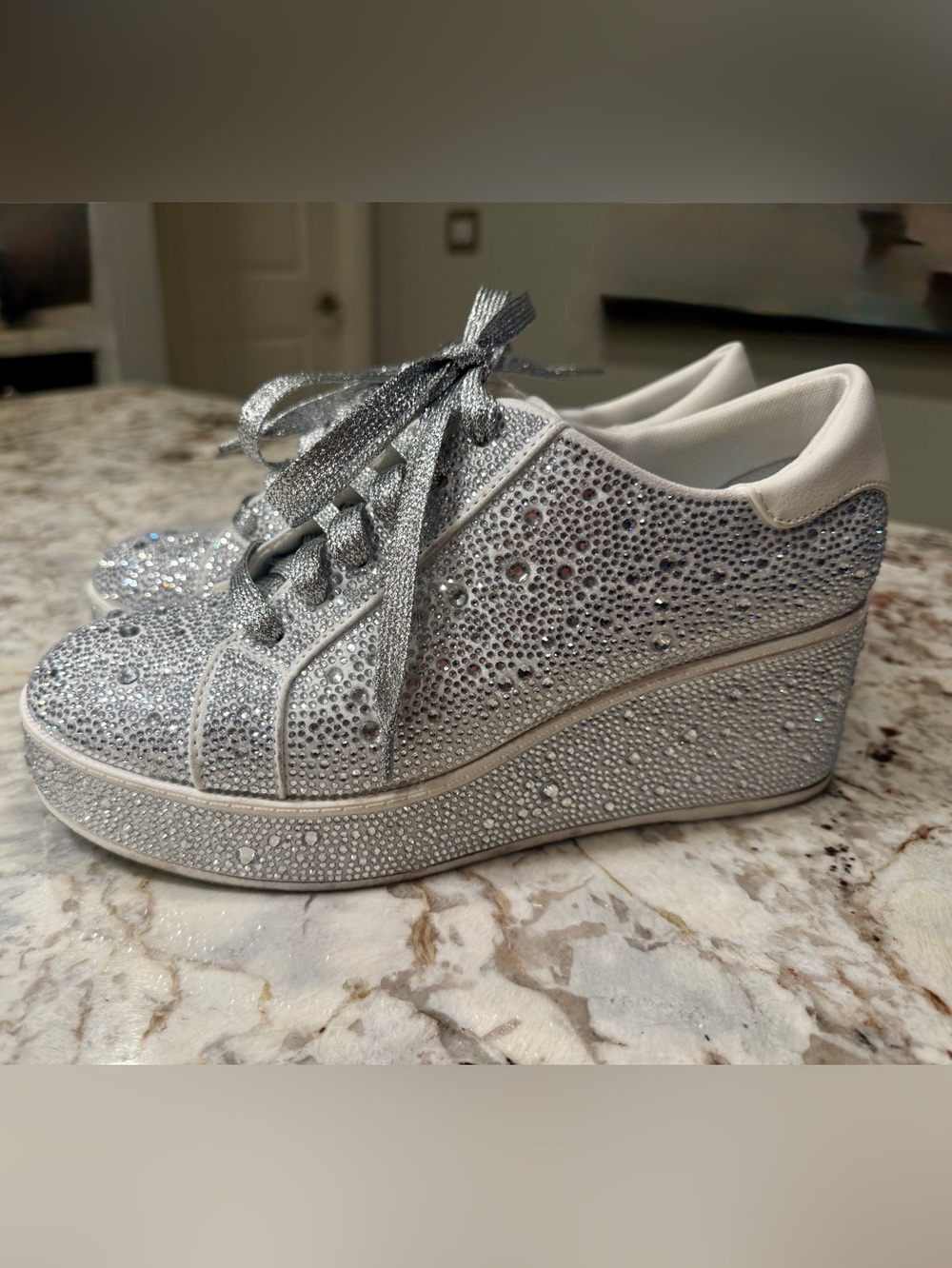 INC International Concepts Aideen Silver Crystal Platform Wedge Sneakers